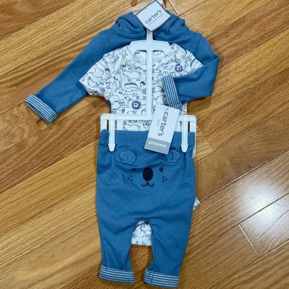 NWT Carter’s Preemie 3 Piece Hoodie Outfit